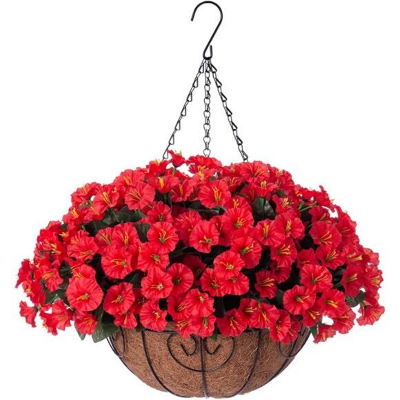 Artificial Faux Hanging Flowers Plants Baskets for Outdoor Outside Summer Decor - Picture 1 of 7